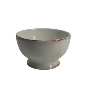 Horchow Italy Pedestal Bowl 5.5" Ceramic Crackle Glaze Cream Rustic‎ Farmhouse